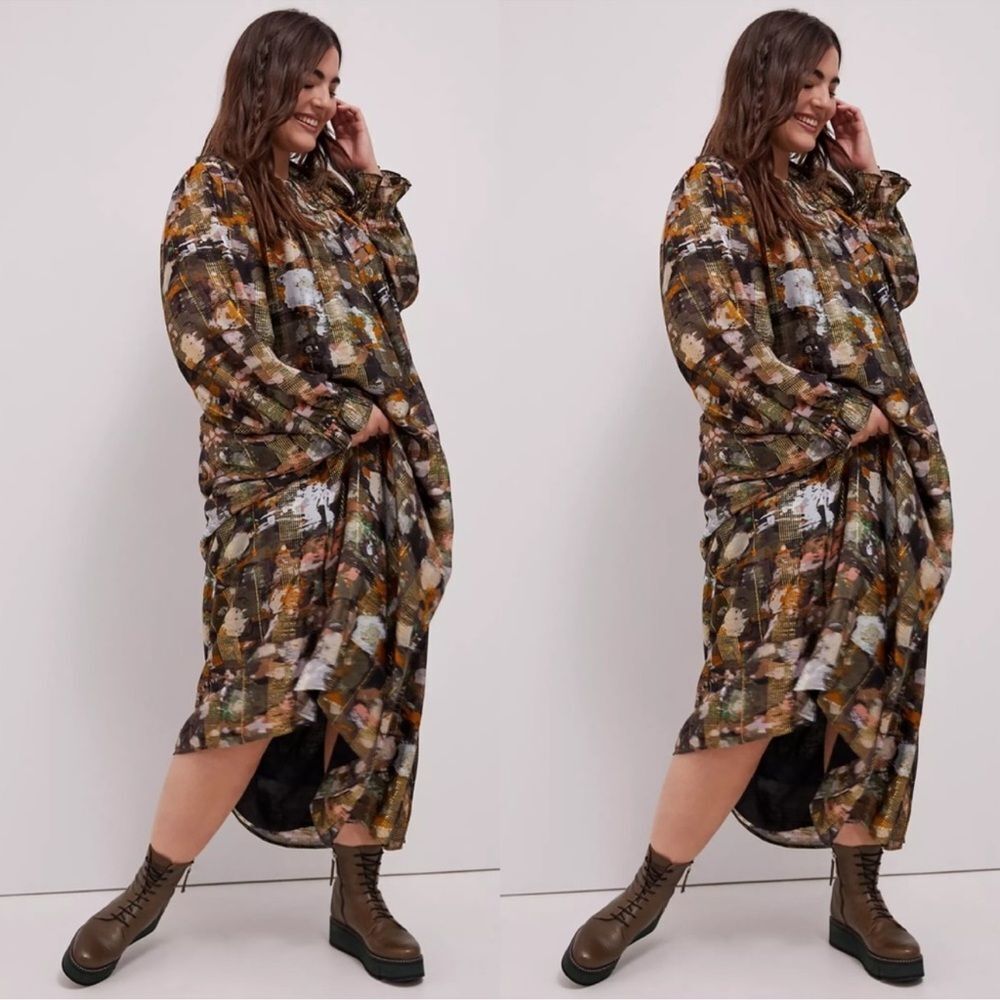 Anthropologie XS Blair Green Shimmer Long Sleeve Maxi Dress - Picture 4 of 16